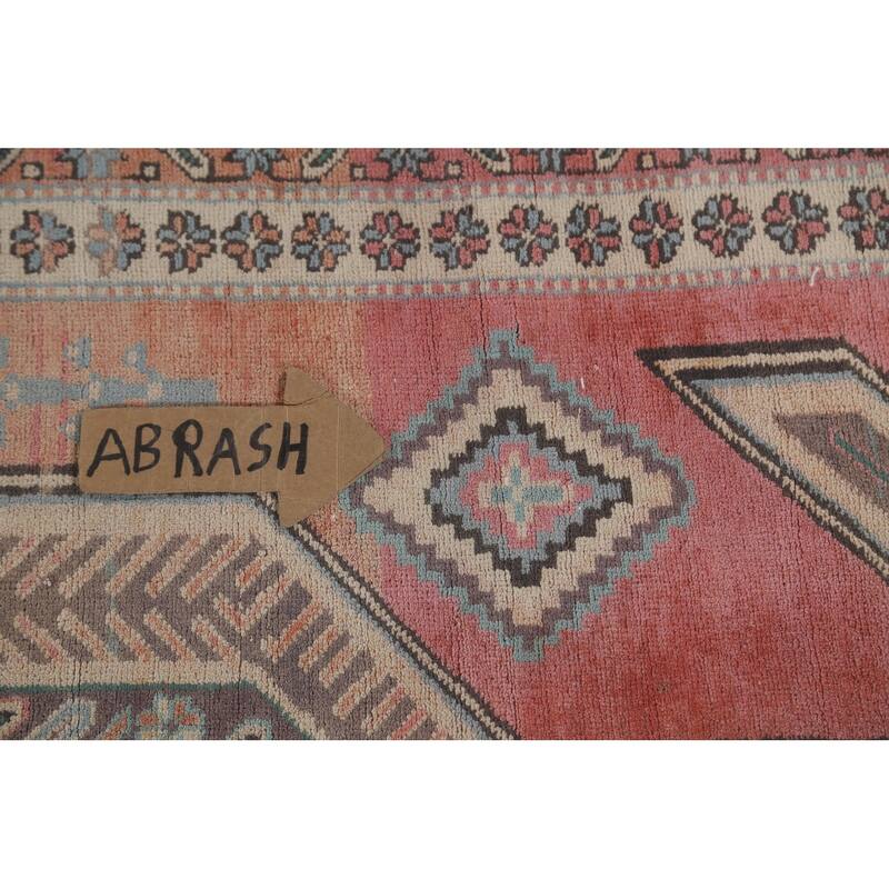 Geometric Ardebil Persian Vintage Runner Rug Hand-Knotted Wool Carpet - 4'4" x 9'6"