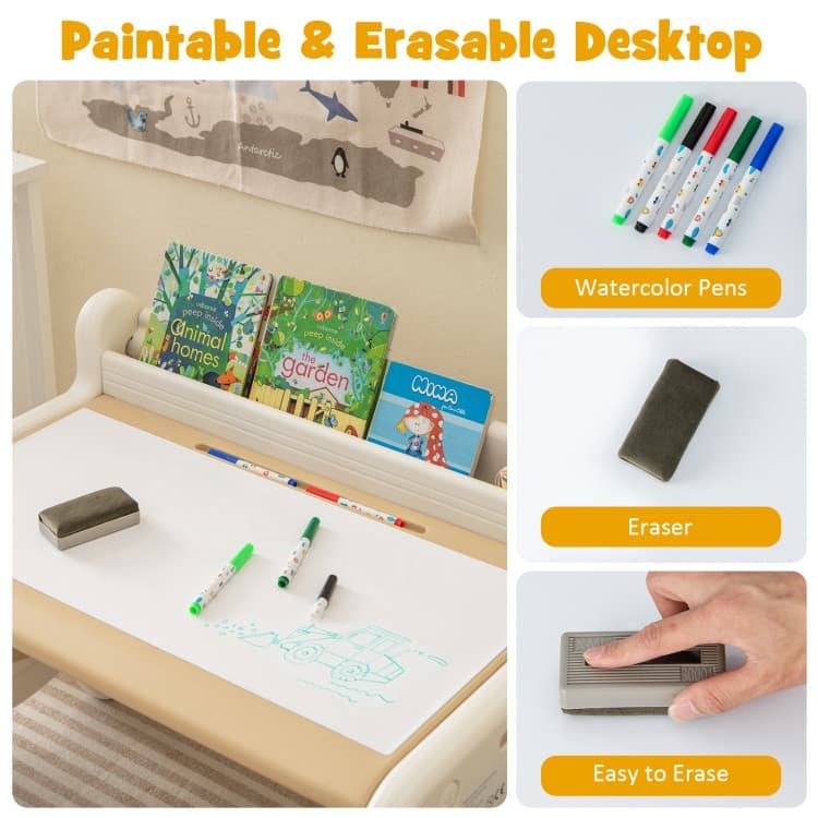 Kids Drawing Table and Chair Set with Watercolor Pens and Blackboard Eraser - 30.5" x 23.5" x 23"