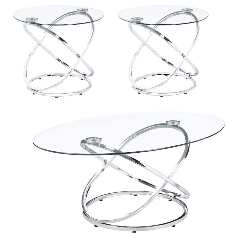 Warren 3-piece Oval Glass Top Coffee Table Set Chrome - Glass - Chrome