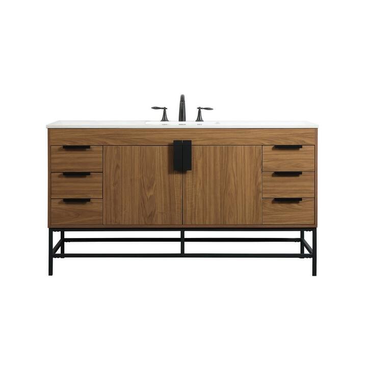 Elegant Lighting VF48860 Eugene 60" Free Standing Single Basin Vanity - Walnut Brown - Walnut Finish