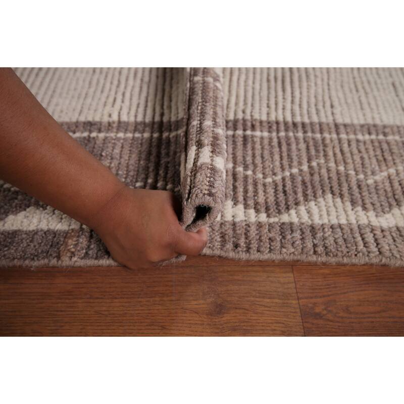 Earth Tone Moroccan Modern Area Rug Handmade Wool Carpet - 9'0"x 12'0"