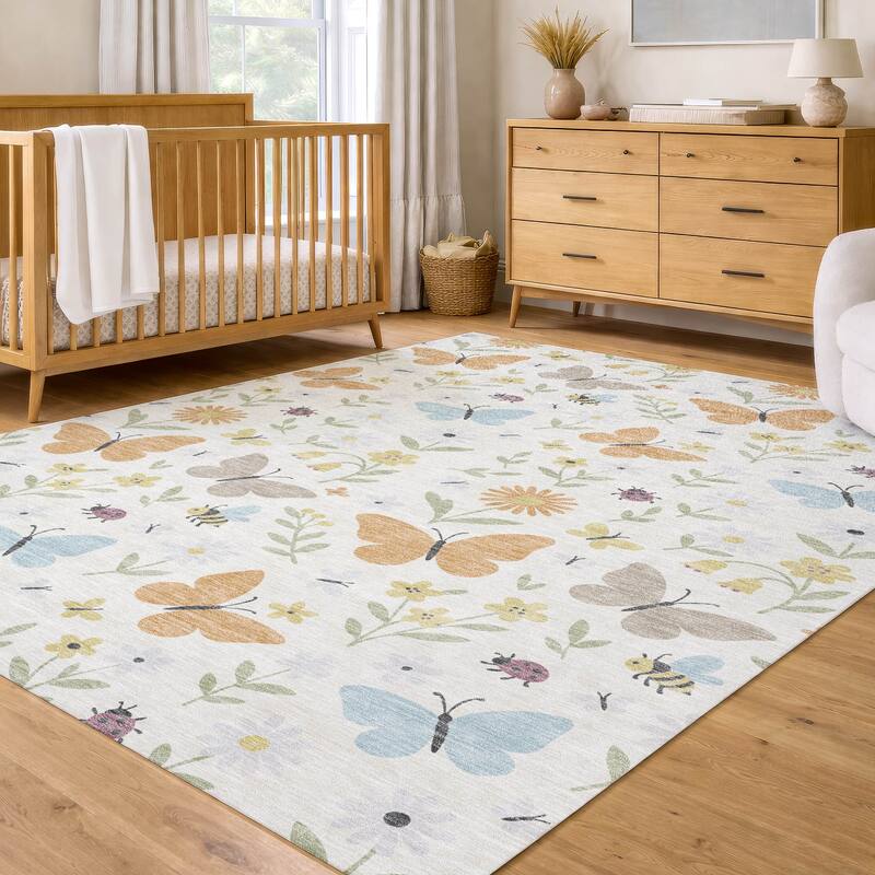 Machine Washable Indoor/ Outdoor Whimsy Butterfly Chantille Rug