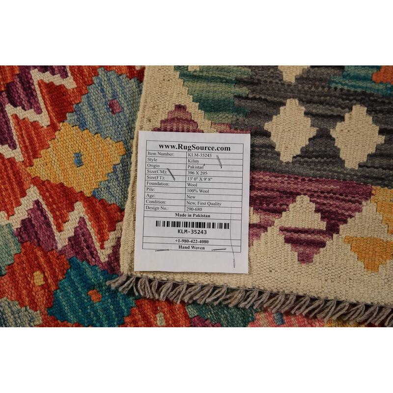 Kilim Oriental Area Rug Flatweave Wool Carpet - 9'8"x 13'0"