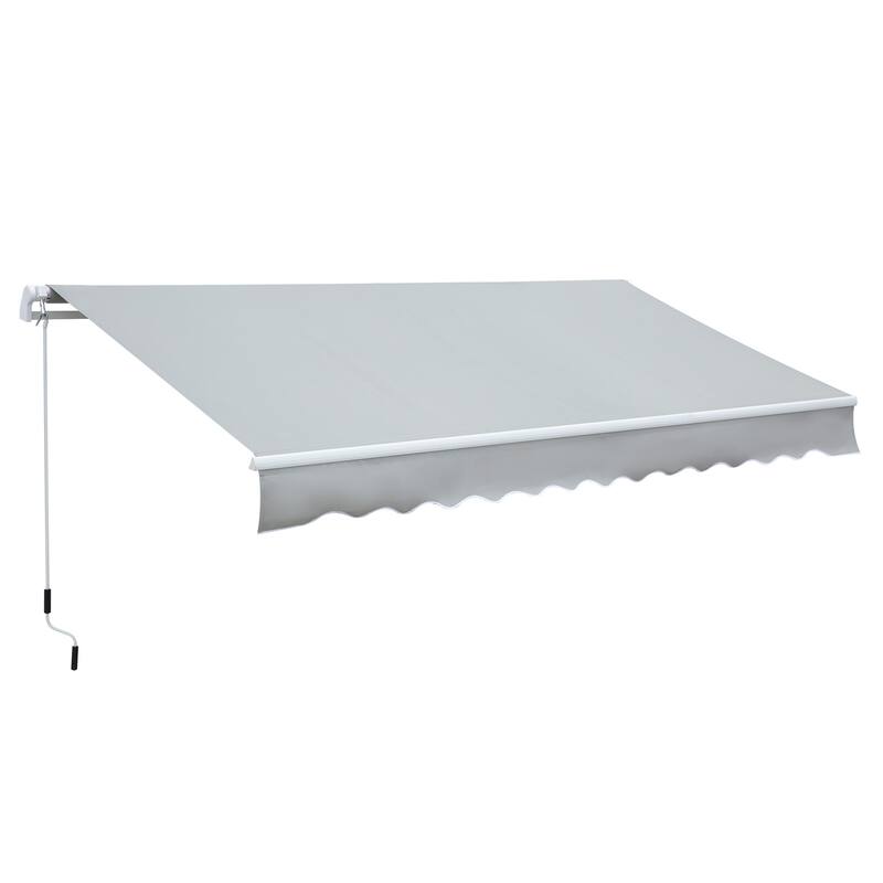 Outsunny 12' x 8' Retractable Awning Patio Awnings Sun Shade Shelter with Manual Crank Handle, 280g/m² UV