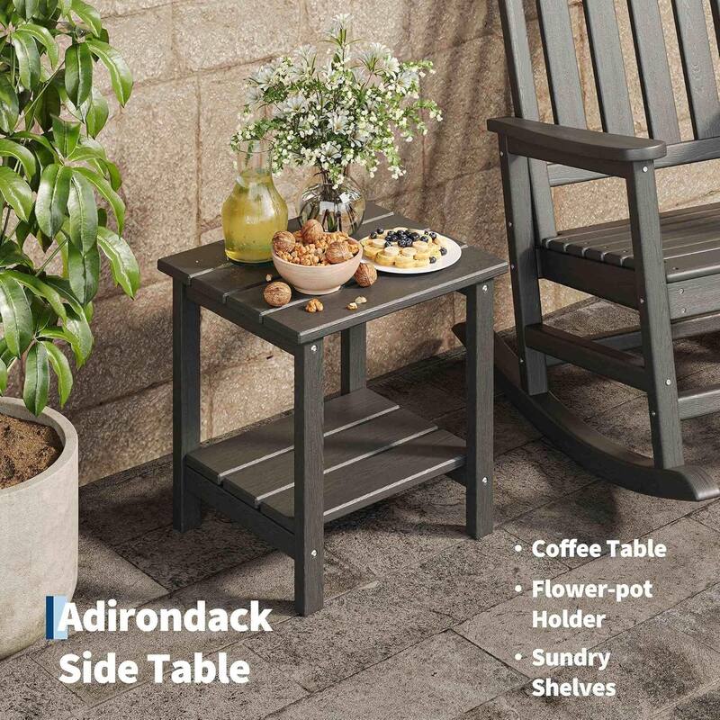 2-Piece HDPE Rocking Chair Set with Table All-Weather High-Back Porch Rockers for Adults Black