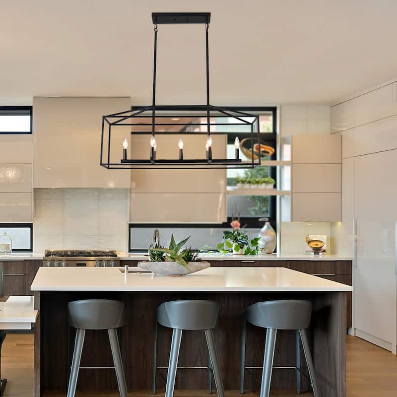37.79" Wide 7-Light Traditional Farmhouse Rectangle Chandelier, Semi Flush Mount Chandelier, Kitchen Island Chandelier