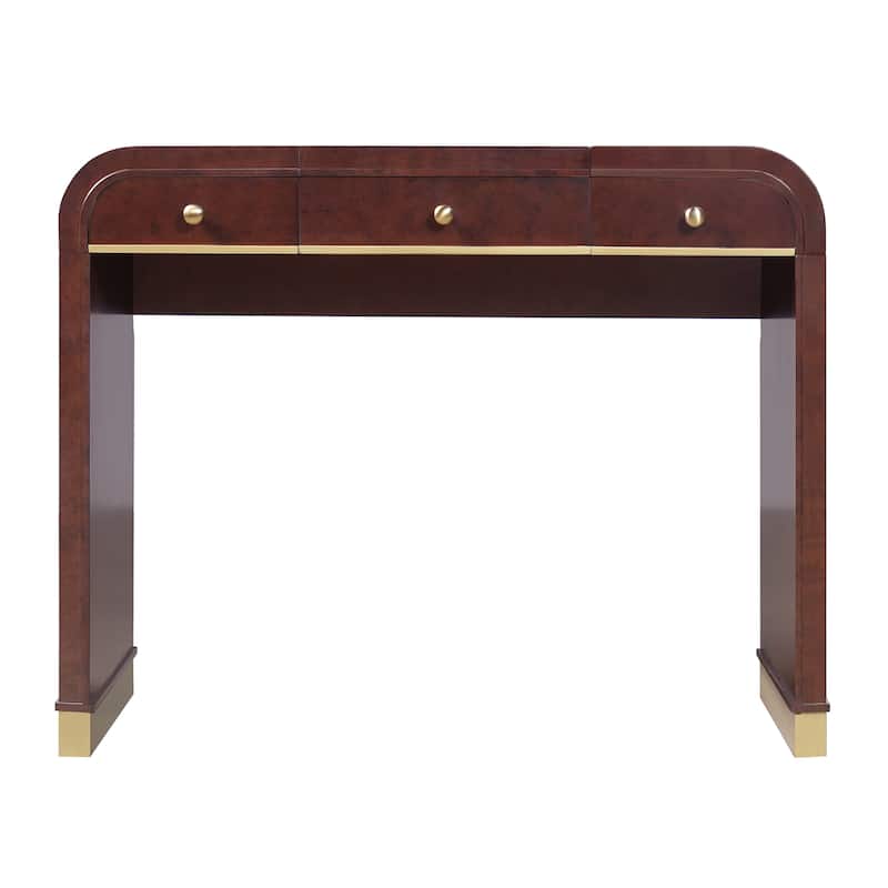 Classic Wood Vanity Desk with Flip Mirror, 3-in-1 Dressing Table with 2 Drawers