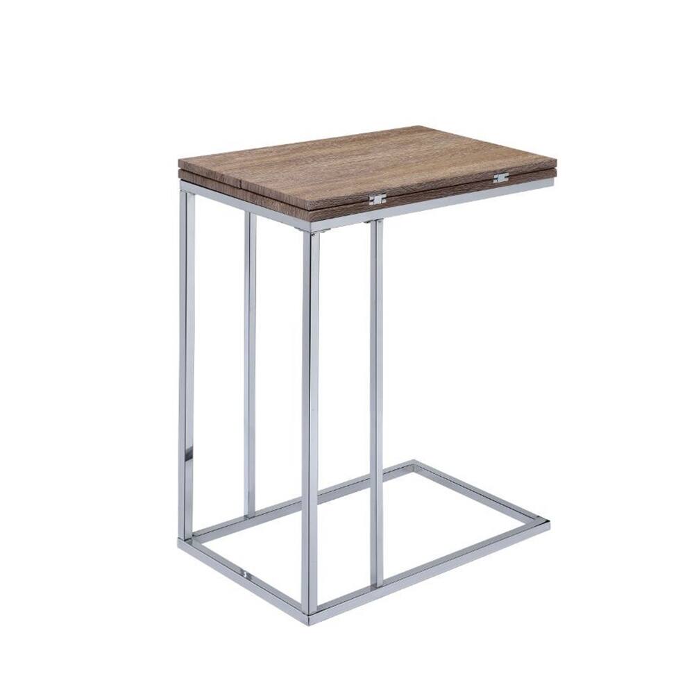 Rectangular Wooden Accent Table with Metal Base in Weathered Oak and Chrome
