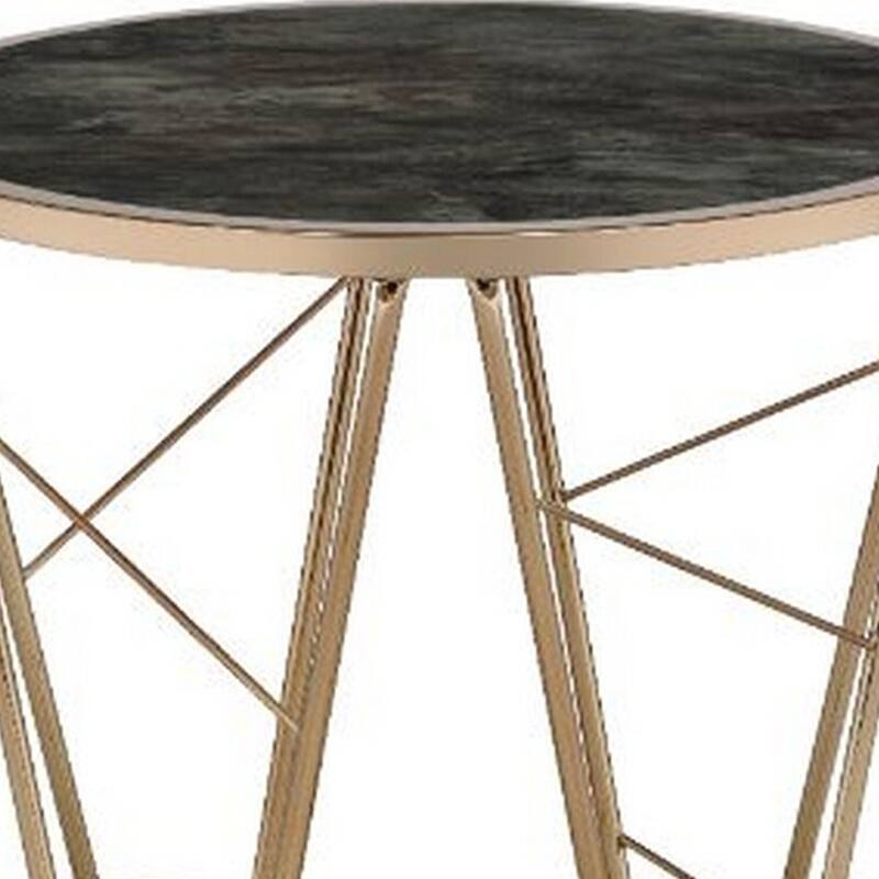 22 in. Black and Gold Round Glass End Table, Sturdy Build End Side Table for Living Rooms