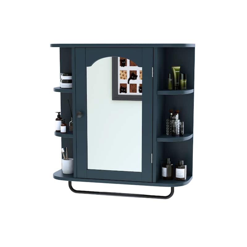Wall Mounted Bathroom Medicine Cabinet with Mirror Door and Removable Shelf