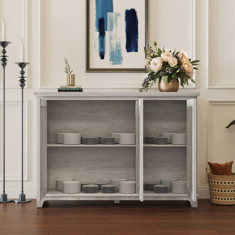 Spacious size countertop Sideboard with 3 mirrored doors adjustable shelves buffet cabinet, storage cabinet for living room