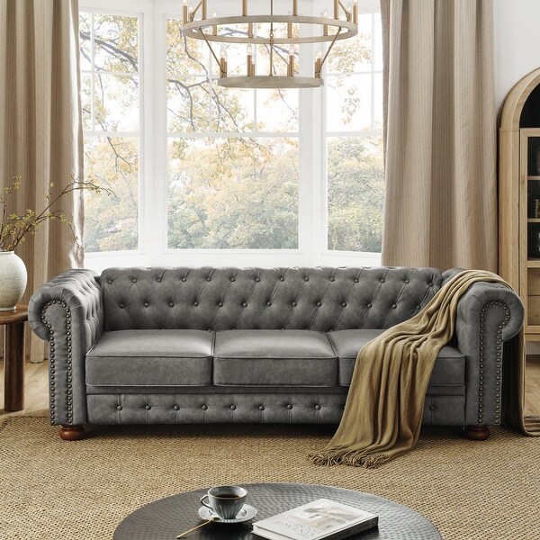 Chesterfield Sofa Tufted Upholstered PU 3-Seater Sofa - On Sale