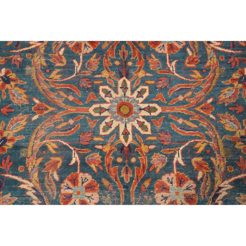 Hand Knotted Oriental 100% Wool Carpet Traditional Floral Navy Blue & Blues Sultanabad Area Rug - 10' 5'' X 6' 9''