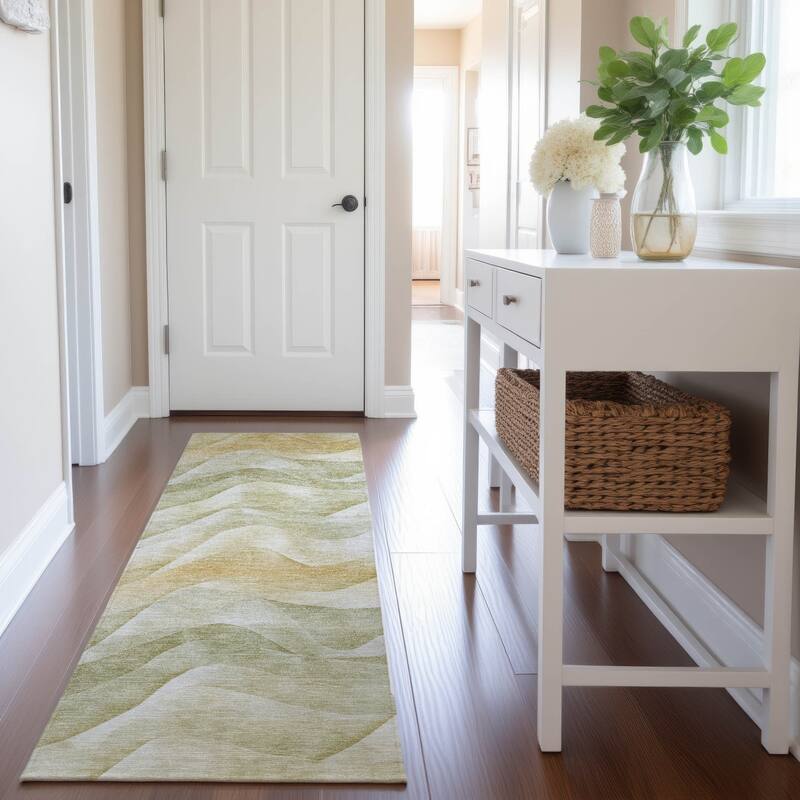 Premium Washable Super Soft Modern Waves Mayfield Rug - Aloe - 2'3" x 7'6"