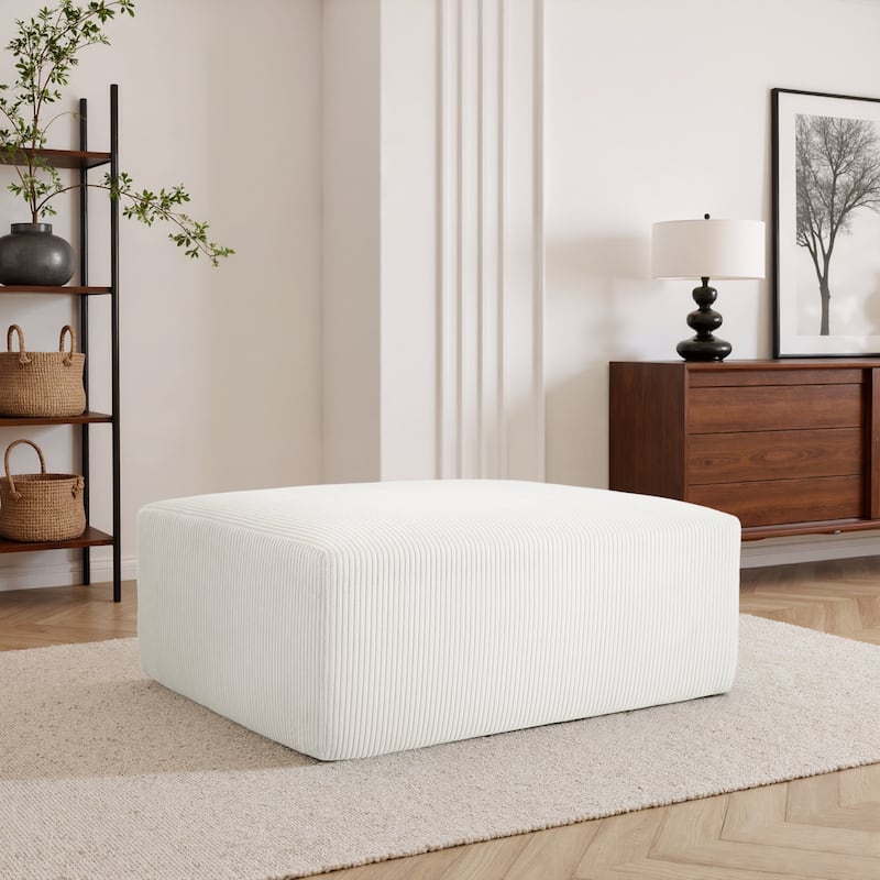 40"W Oversized No Assembly Corduroy Rectangle Ottoman - Beige