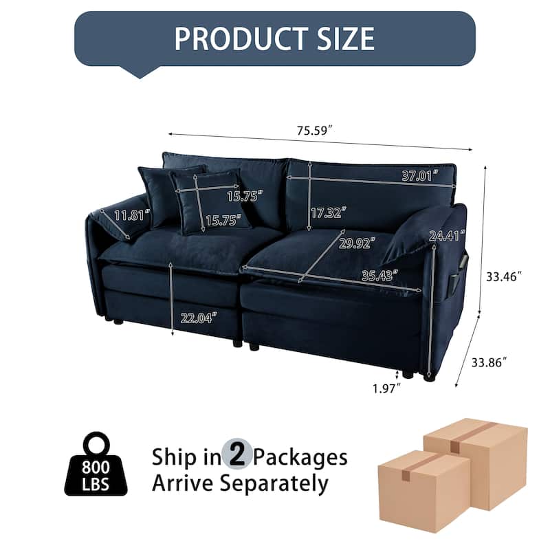 Chenille Deep Seat Loveseat Sofa, Upholstered Couch Settee with High Resilience Foam, 2-Seater Sofa Couch with 4 Pillows