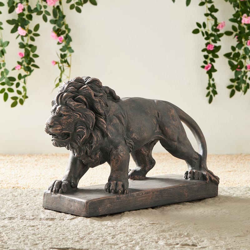 Glitzhome MGO Vintage Sitting & Lying Lion Guardian Garden Statue Porch Sculpture Indoor Outdoor
