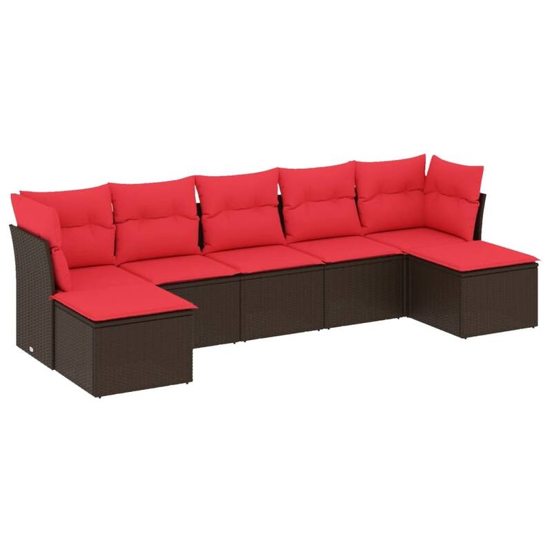 vidaXL 7/8 Piece Patio Sofa Set with Cushions Black/Brown Poly Rattan - 21.7 x 24.4 x 27.2