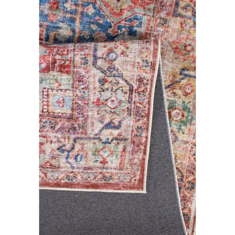 Machine Washable Collection Red/Blue/Orange/Beige Abstract Area Rug