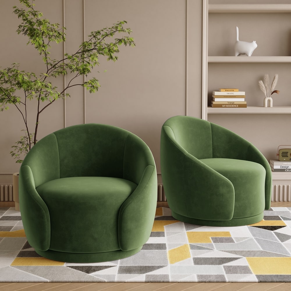 Velvet Boucle Upholstered Accent Chairs Swivel Barrel Chair (Set of 2)