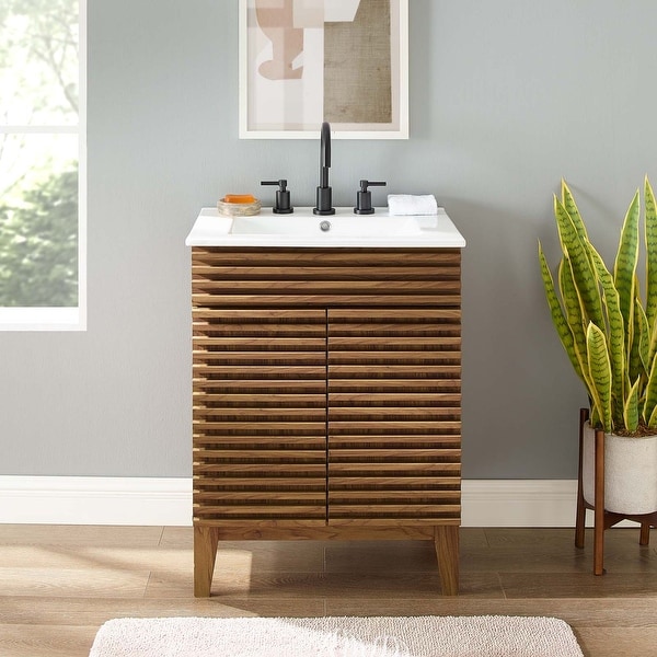 Modway Walnut Grain Vanity with Ceramic Basin On Sale Bed Bath