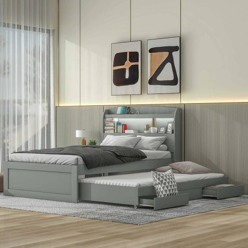 Platform Bed with Storage LED Headboard