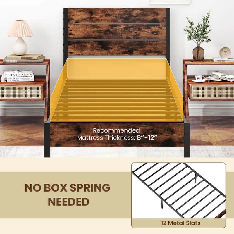 Costway Twin/Full/Queen/King Bed Frame with Tall Industrial Headboard