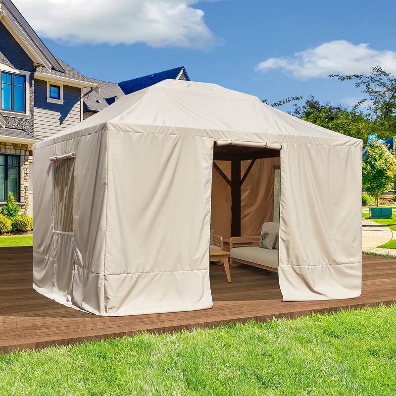 EROMMY Winter Gazebo Cover, Outdoor Cover for Hardtop Gazebos, Enclosed Cover with Sidewalls and Mesh Windows