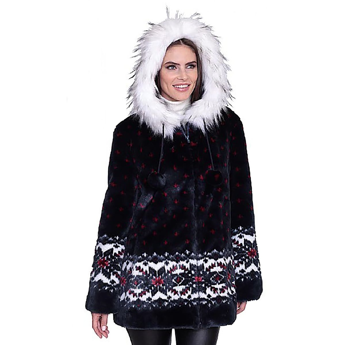 Shop Dumonde Black Mountain Ladies Snowflake Faux Fur Coat