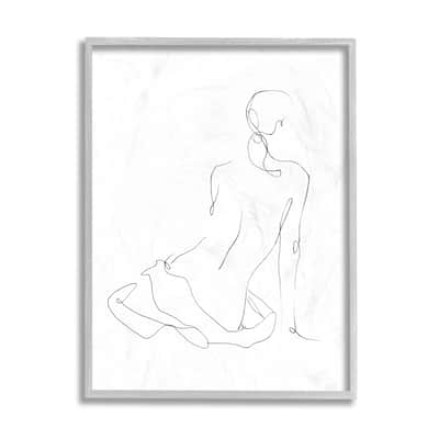 Stupell Minimal Female Gesture Linework Figure Sketch Framed Wall Art
