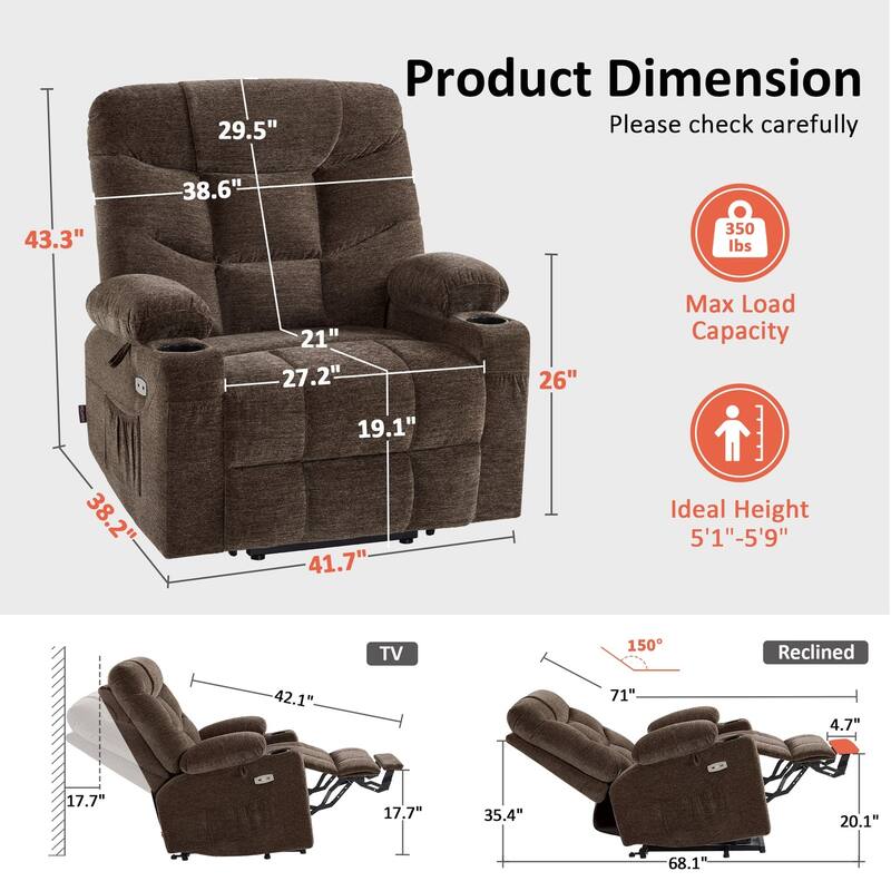 MCombo Wide Power Lift Recliner Chair with Extended Footrest for Big Elderly People, Fabric R7289