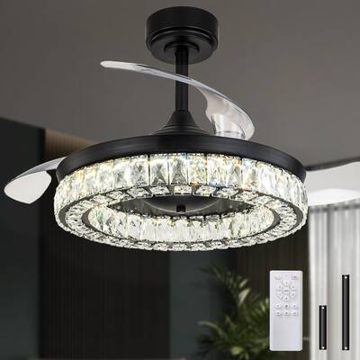 42" Retractable Crystal Ceiling Fan with Light and Remote - Black