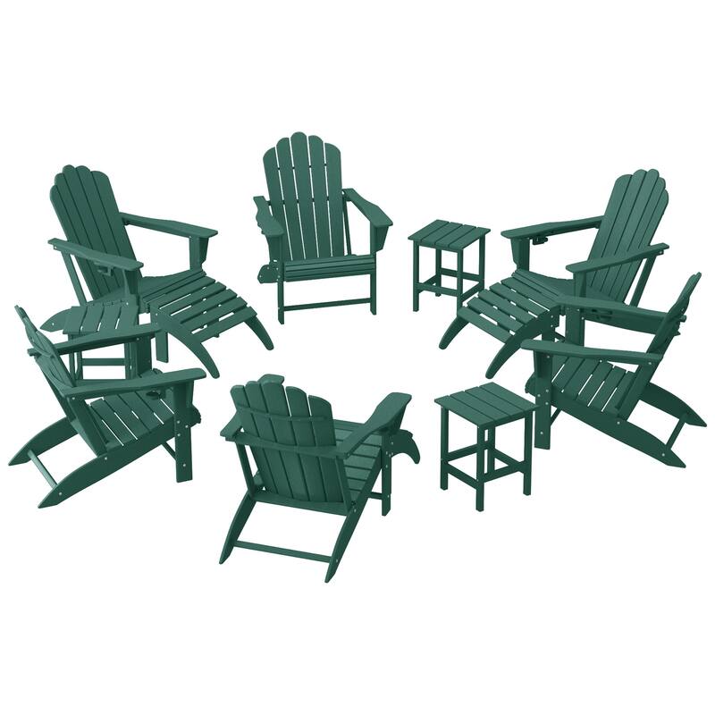 Aderson Outdoor Poly Adirondack Chair With Ottoman And Side Table 12-Piece Set - Dark Green