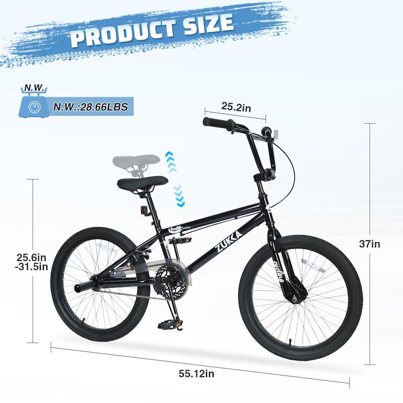 20 Inch Freestyle Kids Bike, Single Speed, Steel Frame with Caliper and V Brakes, Boys & Girls Ages 7+