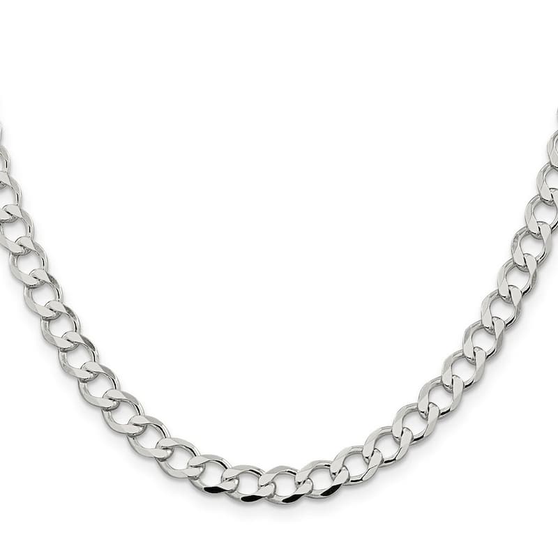 Curata 925 Sterling Silver 6.4mm Polished Flat Curb Chain Necklace