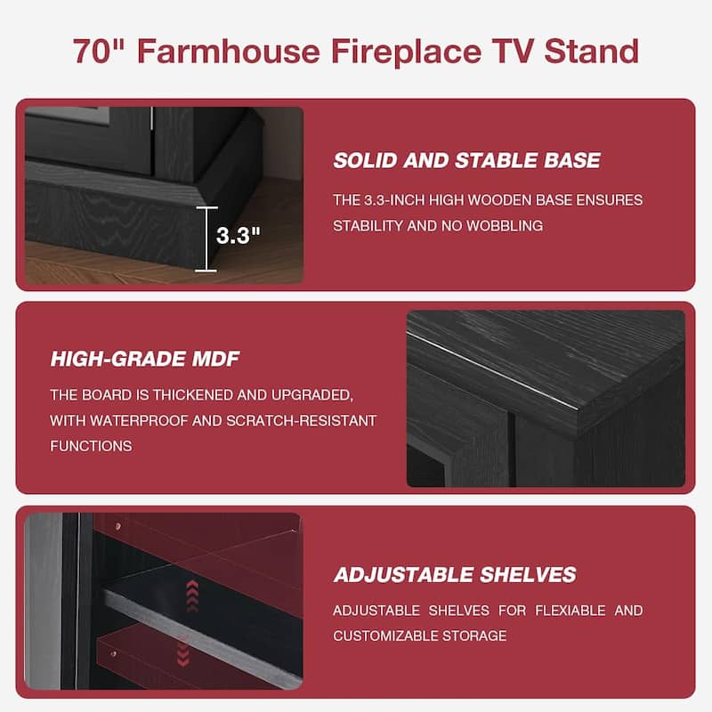 36 Inch 3-Sided Glass Fireplace TV Stand for TVs up to 80"