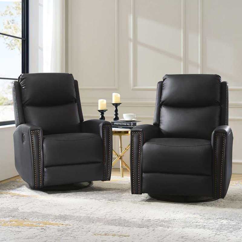 Fiacro 30.31"Wide Modern Genuine Leather Wingback Swivel Rocker Recliner with Nailhead Trims, Set of 2