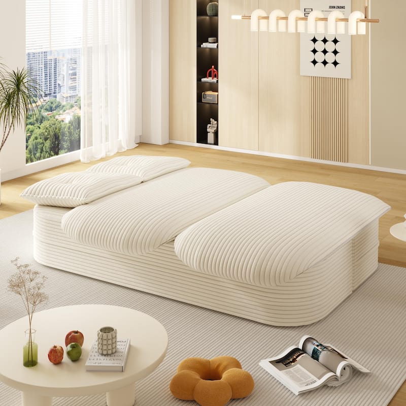 78.7" Modern Convertible Corduroy Sofa Bed with 2 Pillows, Floor Deep Seat Sleeper Couch, Foldable 2-in-1 Sofa for Living Room