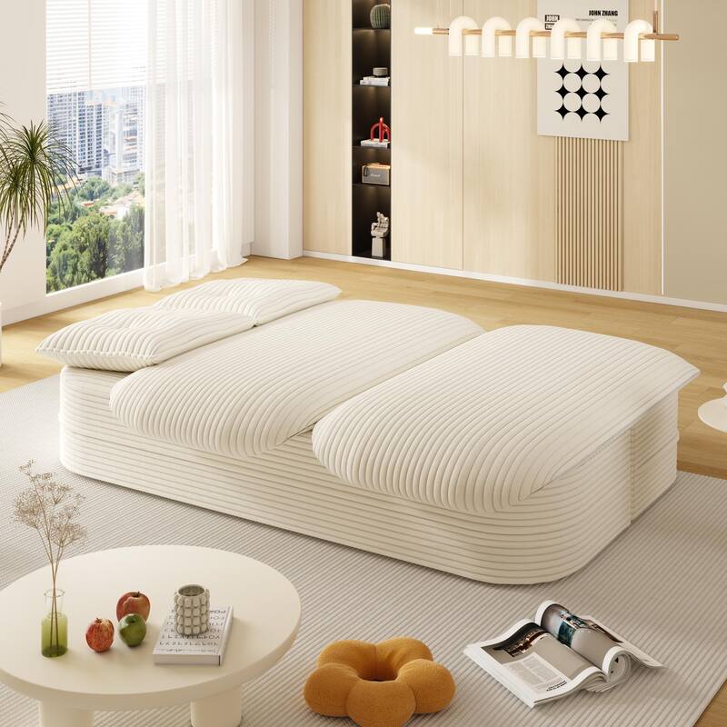 78.7" W 2-in-1 Foldable Corduroy Deep Seating Convertible Sofa Floor Sofa Bed