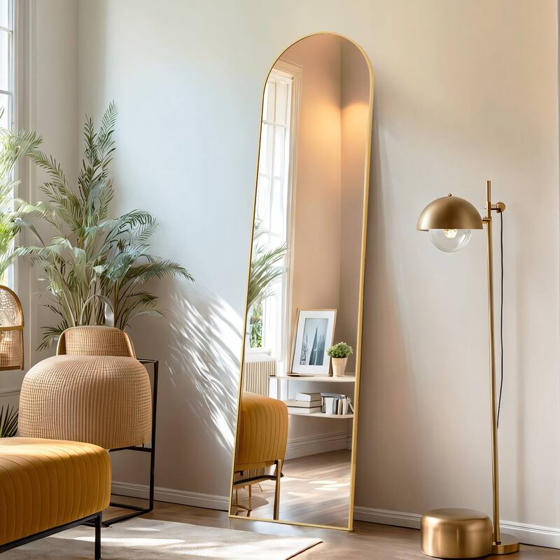 Full Length Mirror with Stand, Floor Mirror with Aluminum Alloy Frame for Bedroom, Standing Full Body Mirror for Wall, Cloakroom - 16x59 - Gold