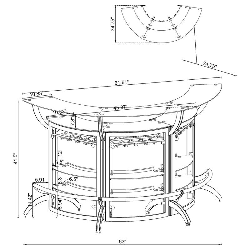 Dallas 3-piece Curved Freestanding Home Bar Cabinet
