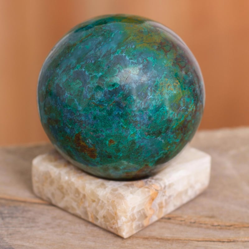 Novica Handmade Blue-Green World Chrysocolla And Jasper Gemstone Sculpture