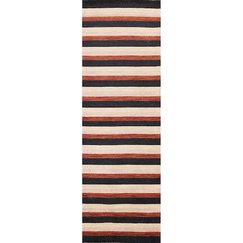 Striped Gabbeh Oriental Staircase Runner Rug Hand-knotted Wool Carpet - 2'7" x 9'10"