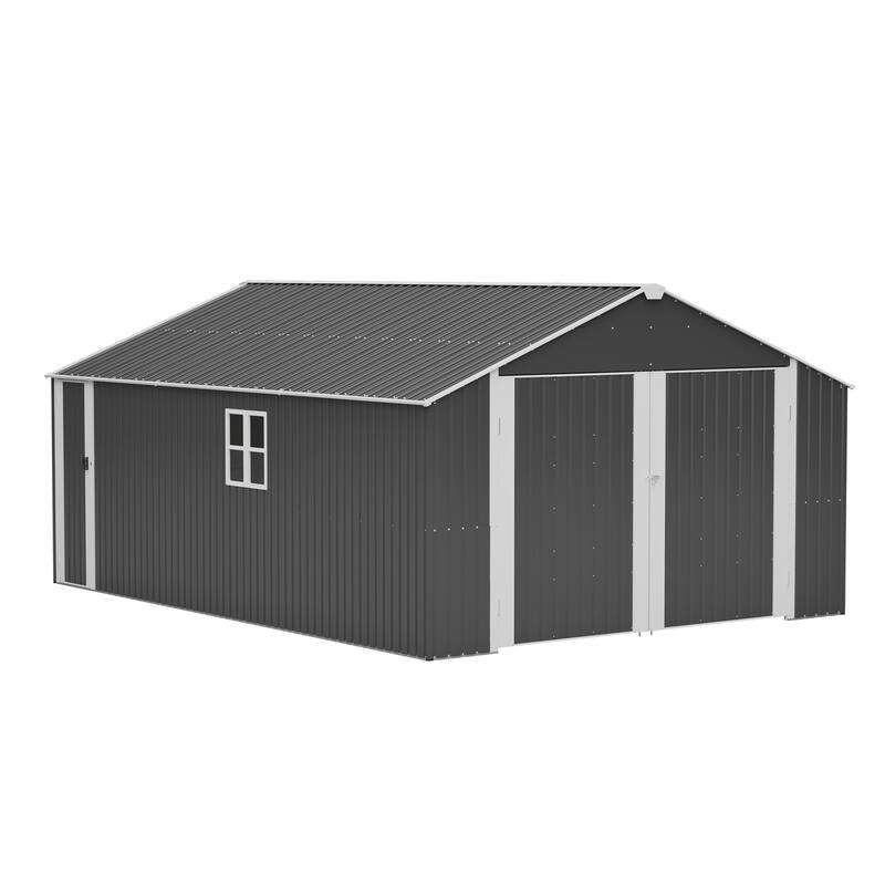 GDFStudio - Cassandra Large Outdoor Metal Storage Shed with Lockable Doors for Secure Vehicle and Equipment Storage