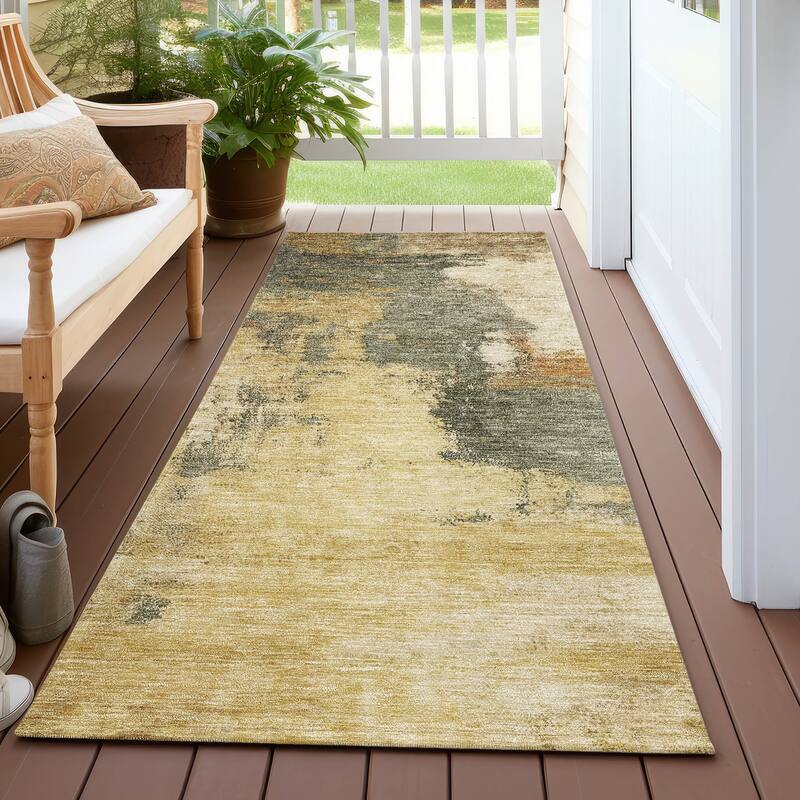Machine Washable Indoor/ Outdoor Contemporary Abstract Chantille Rug