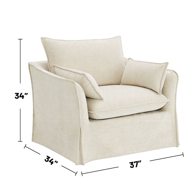 Linen Upholstered Accent Chair with 2 Pillows in Beige