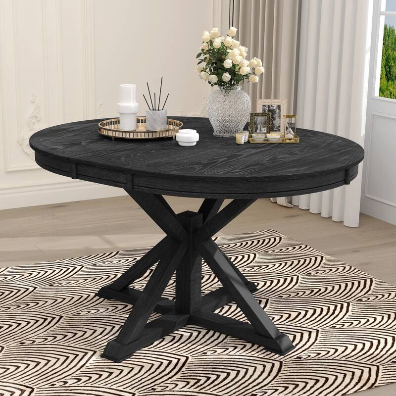 Functional Retro Extendable Solid Wood Dining Table with a 12" Leaf