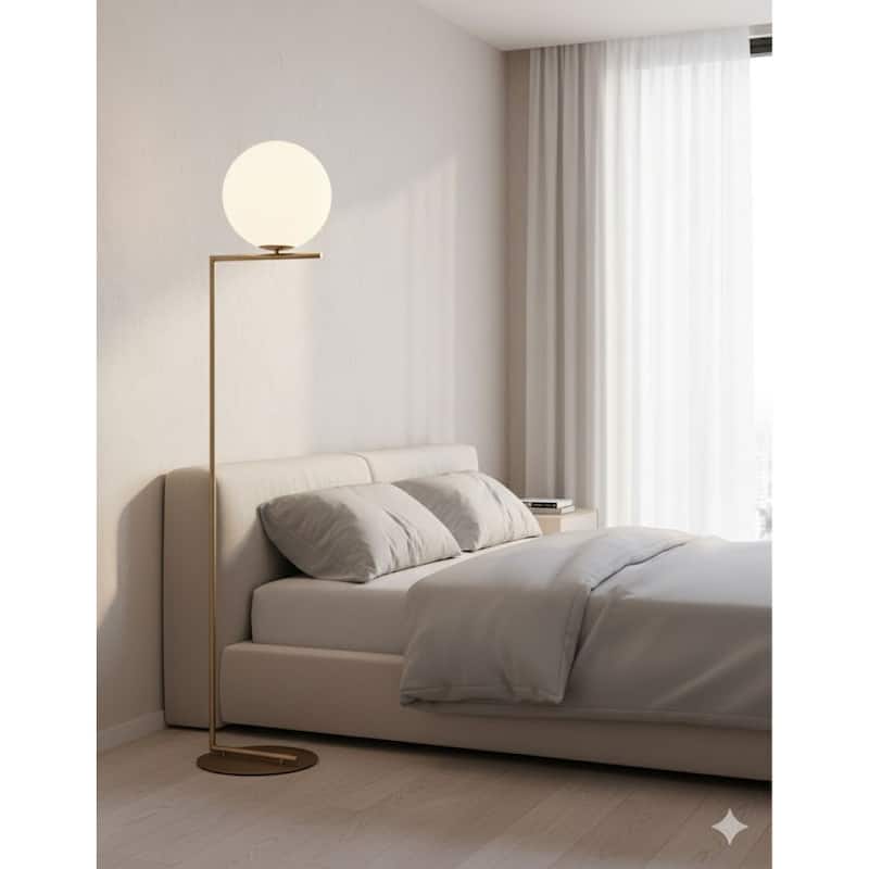 1 Light Brass Iron Frame Floor Lamp with White Glass Shade