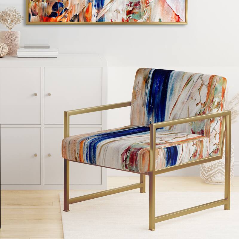 Designart "Colorful Abstract Painting Strokes II" Upholstered Modern Accent Chair and Arm Chair