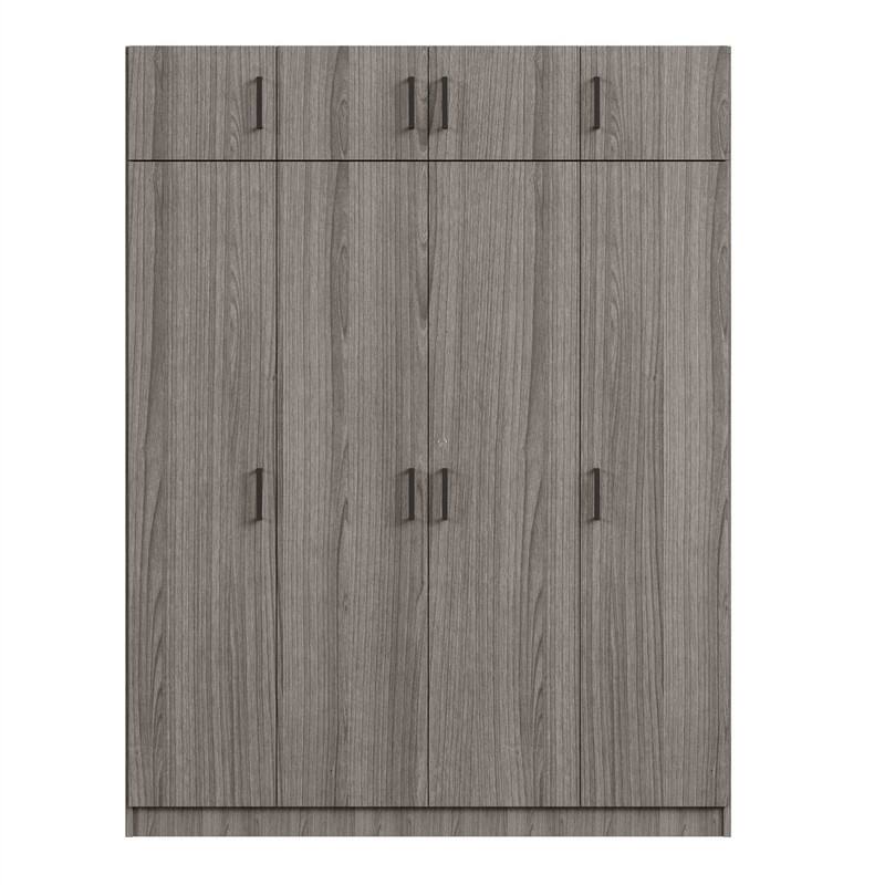 Modern Bedroom Wardrobe with 4 Doors and Top Cabinet, Freestanding Armoire Closet with Hanging Rod, 1 Drawer and Storage Shelves